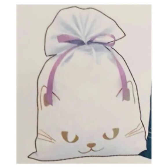 Okini Non Woven Gift Bag. Large. White/Gold with Pink Ribbon. Cat Print. 1 Piece - Picture 6 of 7